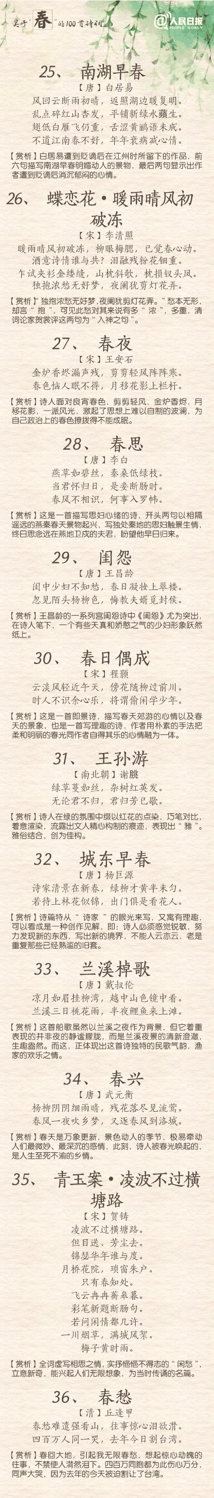 100首關(guān)于春的詩(shī)詞 與君共賞
