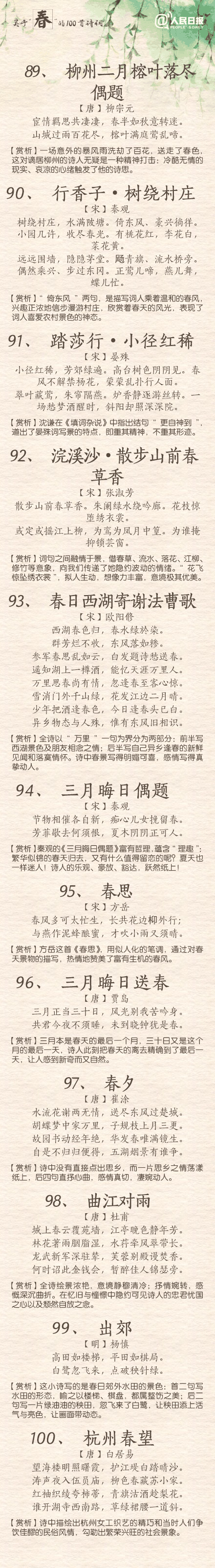 100首關(guān)于春的詩(shī)詞 與君共賞