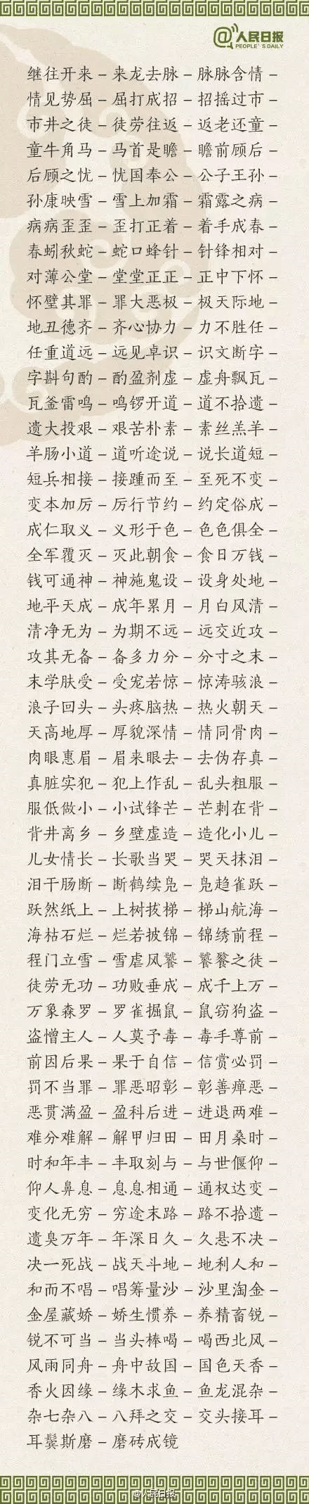 ?1500個(gè)成語(yǔ)接龍，貼在墻上，和孩子常玩，語(yǔ)文成績(jī)想不好都難！