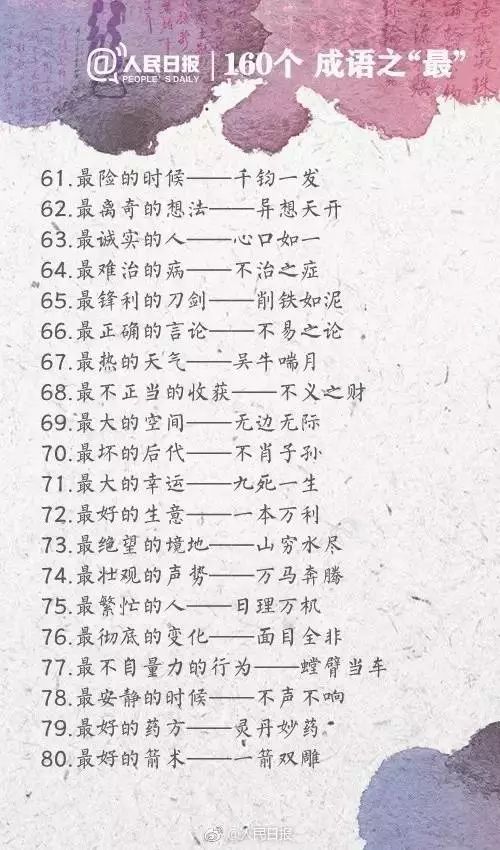 人民日?qǐng)?bào)整理的160個(gè)成語(yǔ)之最，有趣好玩?。ㄊ詹仄饋?lái)）