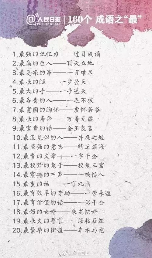人民日?qǐng)?bào)整理的160個(gè)成語(yǔ)之最，有趣好玩?。ㄊ詹仄饋?lái)）